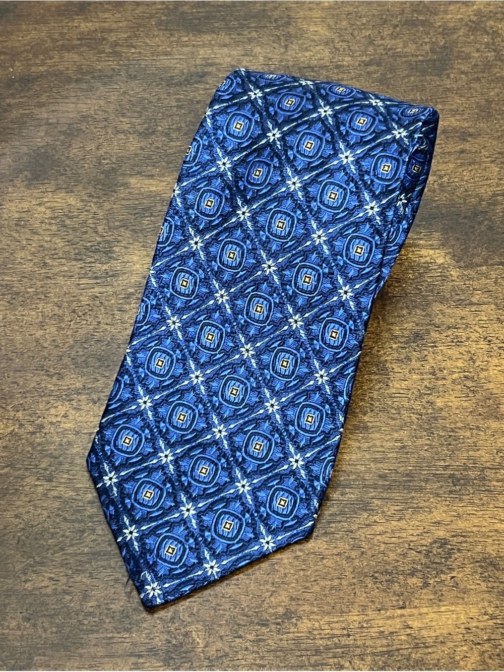 Robert Talbott Blue and Gold Silk Geometric Tie